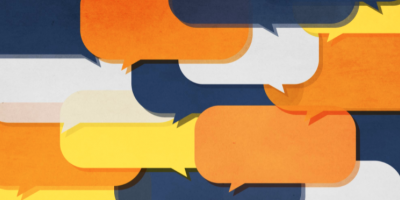 Graphic with multicolored text bubbles