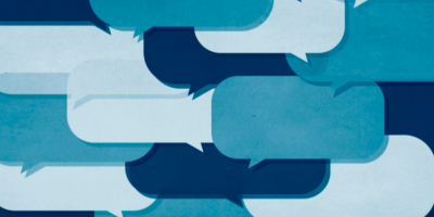 Graphic with multicolored text bubbles